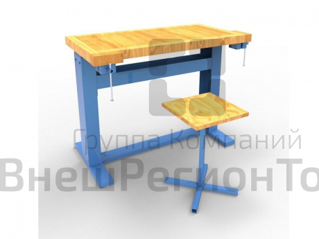 Верстак столярный (ящик-ниша + тиски) с табуретом.
