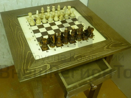 Шахматный стол гроссмейстерский Модерн с фигурами и выдвижными ящичками 73*73*75.