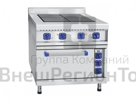 Плита электрическая, нерж.ст., 4 конфорки, духовка, конвекция, 840 x 950 x 950 мм.