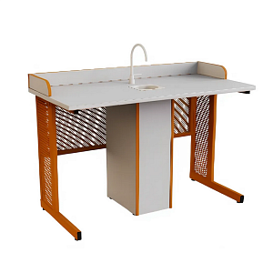 Стол ученический для кабинета химии/биологии прямоугольная труба с сантехникой и бортом ДСП