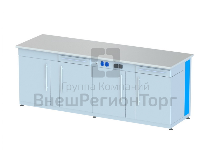 Стол демонстрационный с электрикой и тумбами, 240х75х90.