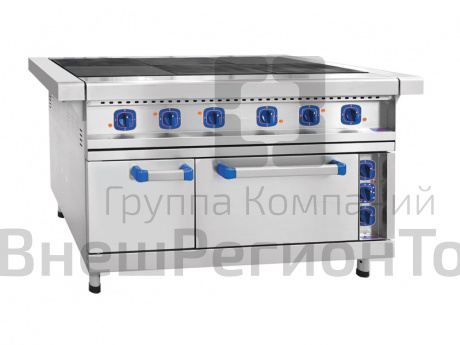 Плита электрическая, нерж.ст., 6 конфорок, духовка, 1475x895x860 мм.