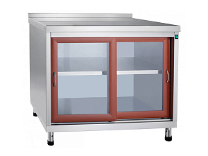 Стол-тумба купе, двери со стеклом + подсветка + полка, 1000х760х865 мм