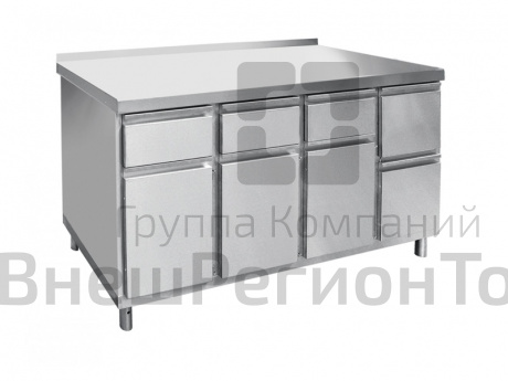 Стол для кофемашины, нерж.ст., 4 ящика + 4 шкафа, Размеры (ДхШхВ), 1402x758x908 мм.