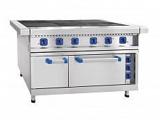 Плита электрическая на подставке, нерж.ст., эмаль, 6 конфорок, духовка, 126,5(147,5)x85x86 см