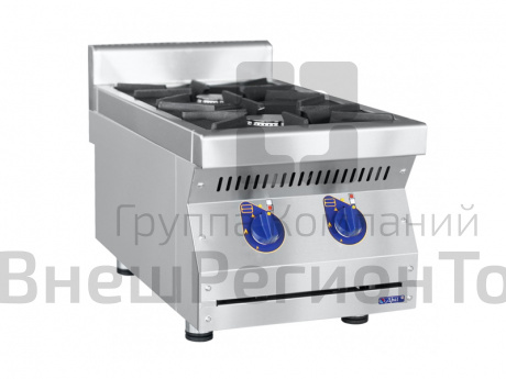 Плита газовая настольная, нерж.ст., 2 горелки, 40x75x47 см.