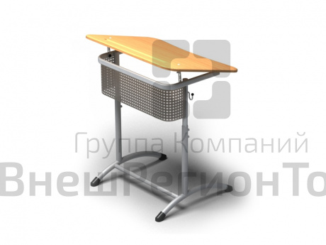 Стол ученический одноместный с перфорированным экраном и углом наклона столешницы.