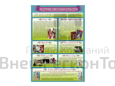 Стенд "ИСТОРИЯ СВЕТСКОЙ КУЛЬТУРЫ" 70х100 см.