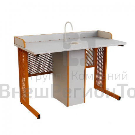 Стол ученический для кабинета химии/биологии прямоугольная труба с сантехникой и бортом ДСП.