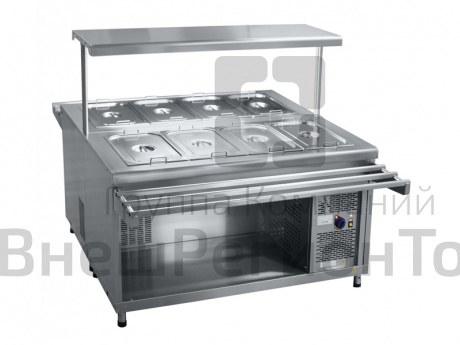 Салат-бар охлаждаемый, нейтр.шкаф, 1 полка + гастроемкости, L1500 мм.