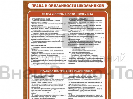 Стенд Права и обязанности школьников 90х120 см.